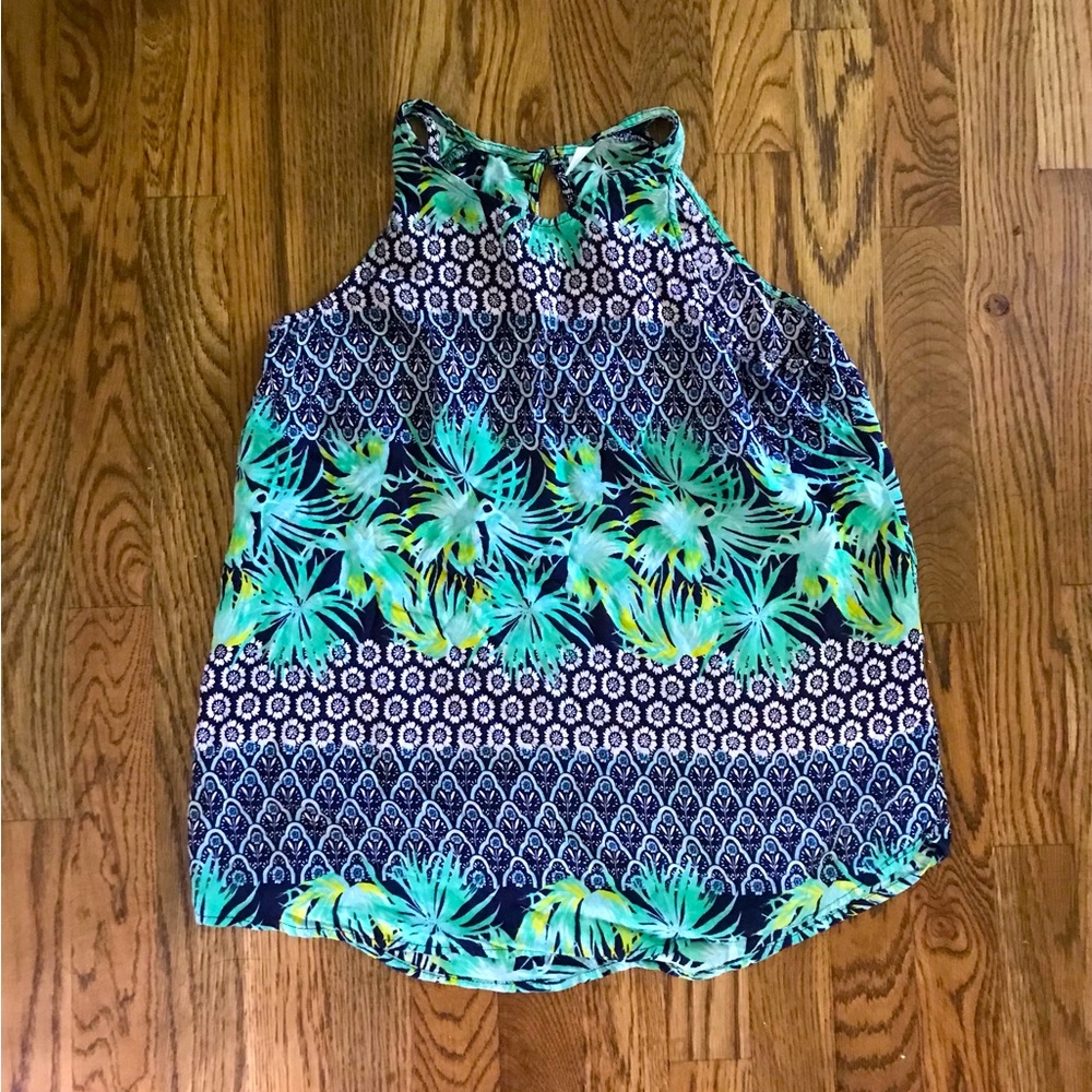 Old Navy Blue, Green, & White Hawaiian Print Tank Top